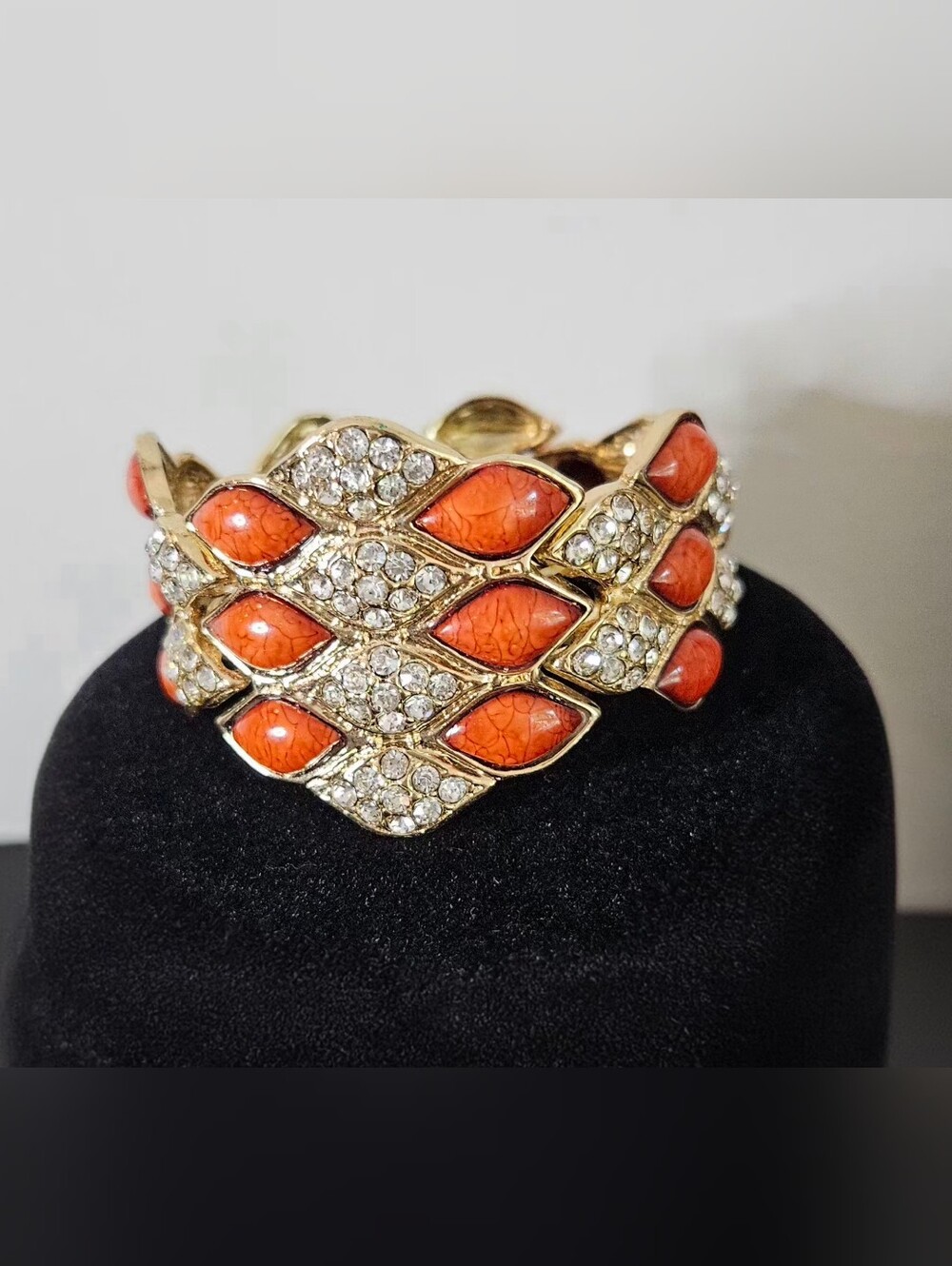 New Gold-Tone Orange Crystal Stretch Bracelet